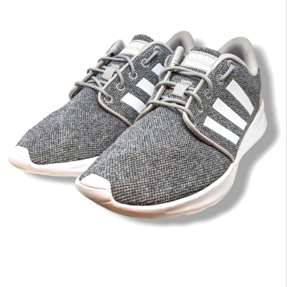 adidas | Cloud Foam Grey & White Knit Lace-Up Running Shoes Women's Size 8 - Picture 1 of 5